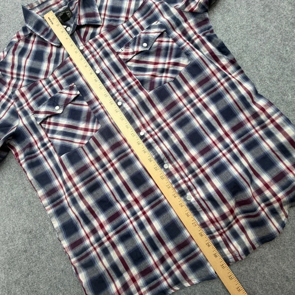 Canyon Guide Outfitters Mens XL Blue Red Plaid Western Snap Shirt Short Sleeve